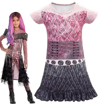 

fashion kids Girl Descendants 3 Mal Bertha Maleficent Long Live Evil Straight Purple Dresses Cosplay costume halloween costume
