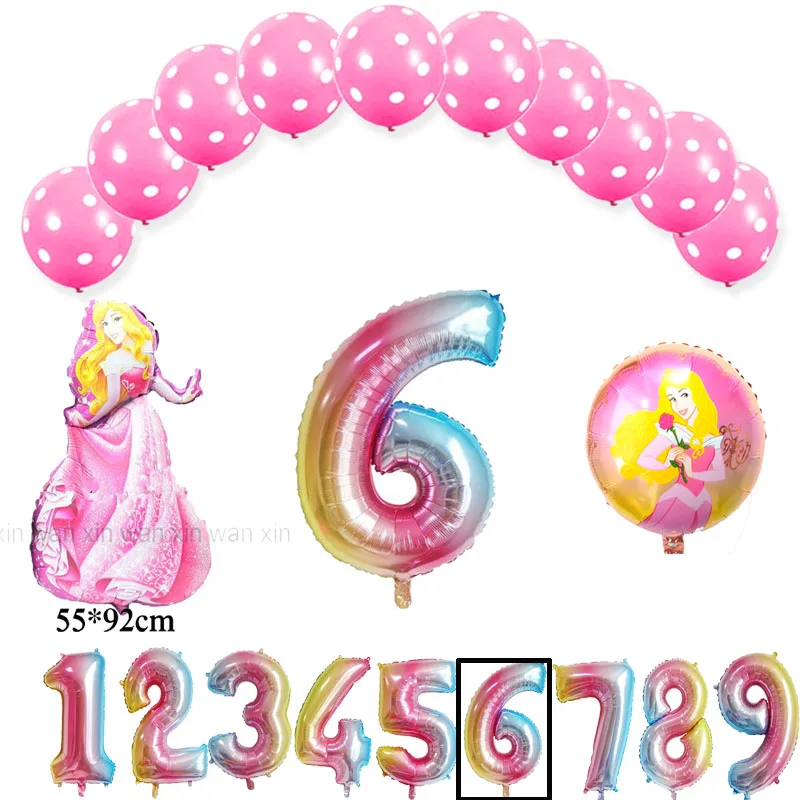 princess Rapunzel birthday balloons include 10pcs latex globos 1pc unmber 2pc rapunzel foil balloons for princess party balloons - Цвет: 13pc set P22