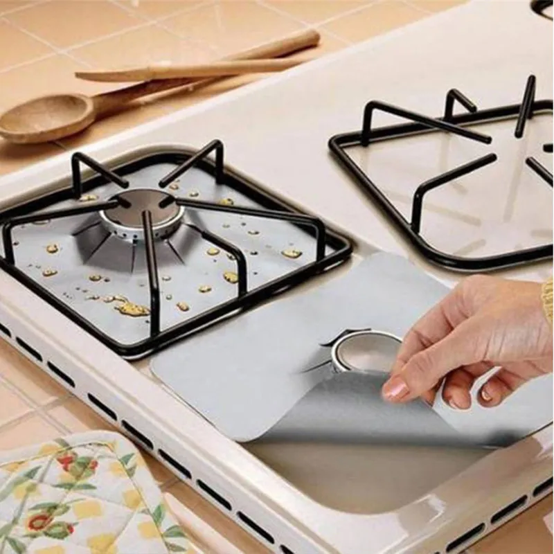 4pcs Kitchen Gas Stove Burner Reusable Oil Proof Surface Protector Cleaning Pad 