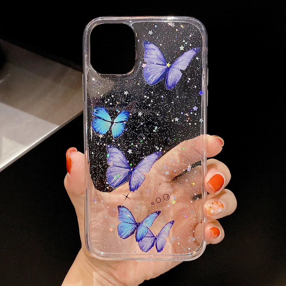 Блестящий Прозрачный мягкий чехол с бабочкой для Samsung Galaxy S20 Ultra S8 S9 Plus A40 A50 A70 A51 A71