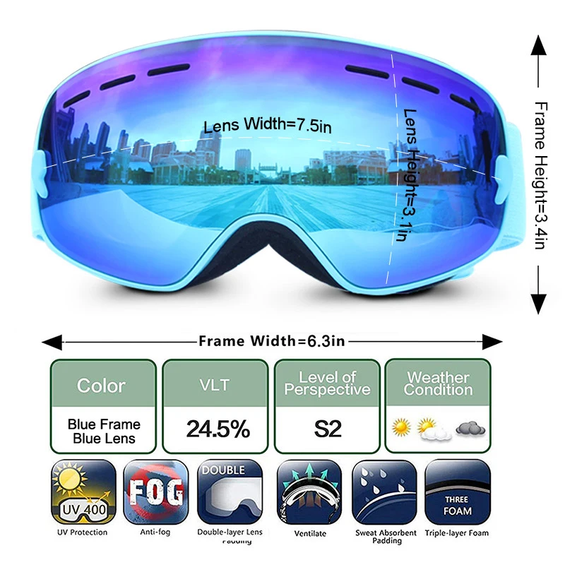 Mosodo Kid Ski Goggles Anti-fog Snow Glasses UV400 Protection OTB Snowboard Polarized Eyewear for Child Children Boys Girls 3