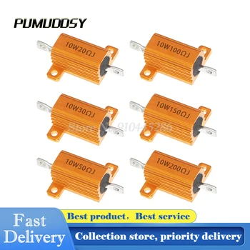 

2PCS RX24 10W 4R 4RJ Wire Wound Resistor Metal Shell Aluminium Golden Resistor 10Watt 4 ohm Heatsink Resistance