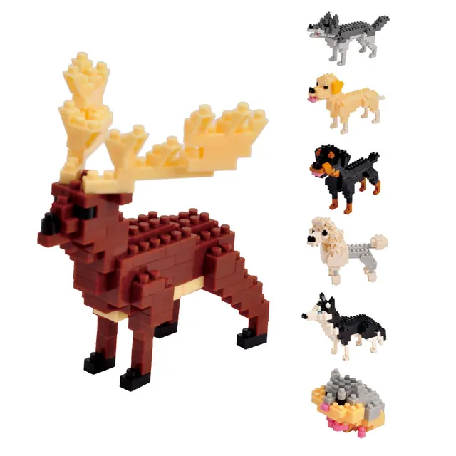 Mini Building Blocks 3D Animal Diamond Model Micro Bricks Dog Cat Bird Moose Wolf Panda Macaw Toys For Children Birthday Gifts 6