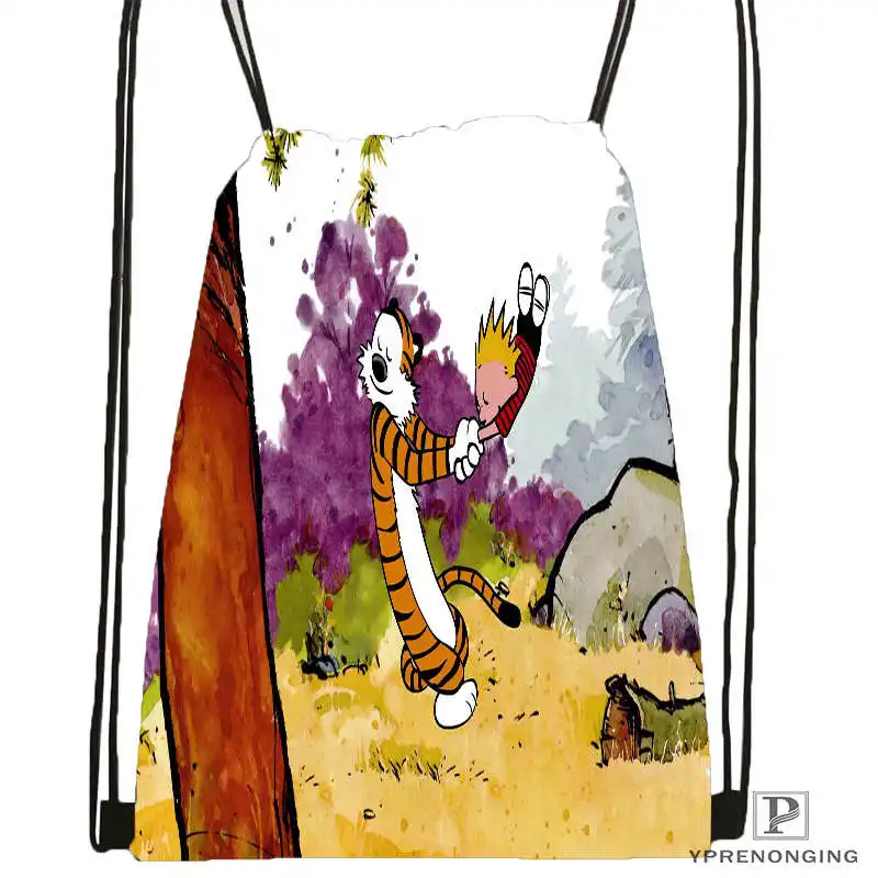 Изготовленный на заказ Кальвин-и-хоббель-DrawstringBackpackBagforMan женский милый рюкзак детский Ранец(черная спинка) 31x40 см#20180611-03-161 - Цвет: Drawstring Backpack