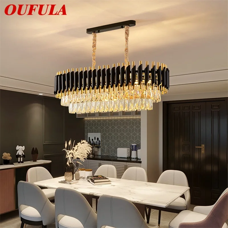 

OUFULA Luxury Chandelier Crystal Rectangle Pendant Lamp Postmodern Home LED Light Fixture for Living Dining Room