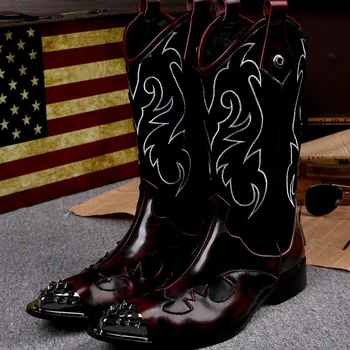 

Martin Boots High Cow Leather Fashion Coturno Cool Men's Cowboy Pointed Toe Ankle Genuine Leather Full Grain Leather Zip Rubber