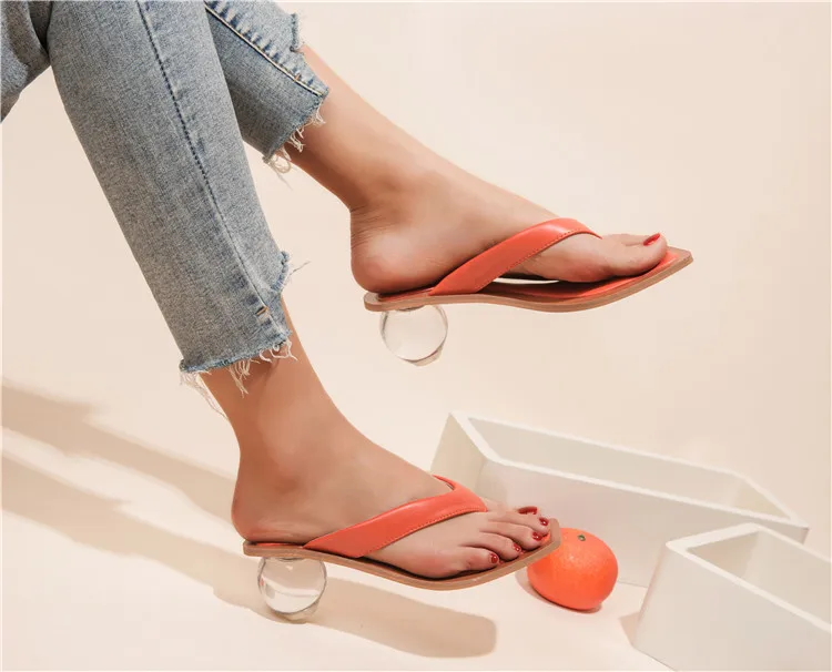 Eilyken Size 34-43 Clear Crystal Round Ball Heels Slippers Women Summer Beach Peep Toe Slides Shoes Woman Flip Flops Sandals