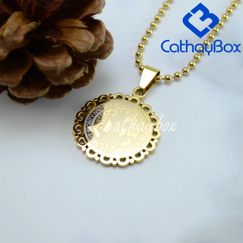 Цепочка с подвеской Святого Бенедикта из нержавеющей стали длина 60 см|necklace