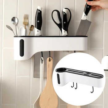 

With Hooks Chopsticks Spoon Organizer PP Multifunctional Kitchen Cutlery Holder Fork Moisture-proof Punch-free Wall Mounted