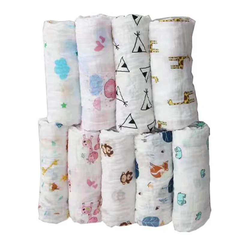 

120*120cm Baby Muslin Blankets Cotton Newborn Baby Double Layer Soft Gauze Bath Towel Baby Muslin Wraps