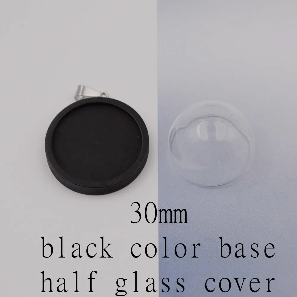 black 30mm 5 комплектов стеклянная полусфера покрытие деревянная основа с подвеской из нержавеющей стали набор Клипов стеклянный купол стеклянный флакон милый ювелирный кулон-подвеска - Цвет: black 30mm
