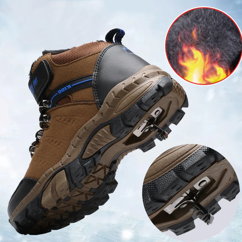 

Winter Snow Kids Hiking Shoes Boys Girls Outdoor Sneakers for Children Leather Waterproof TPR Non-slip Warm Sports Shoes