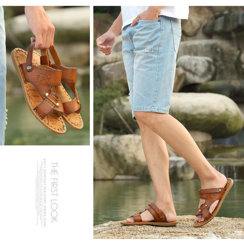 New Style Summer Men Genuine Leather Fashion Peep-Toe Sandals Hot Selling Versatile Sandals Men's