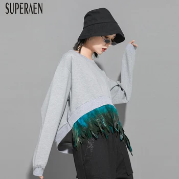 

SuperAen Europe Hoody Wild Cotton Women Sweatshirts Spring and Autumn 2020 New Ladies Sweatshirts Long Sleeve Women Clothing