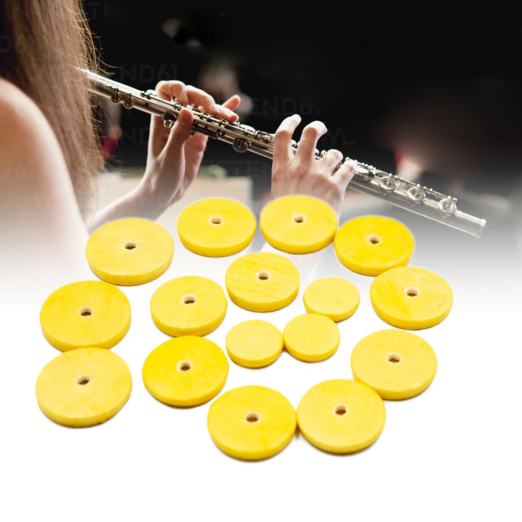 16 Pack Flute Pads Flute Leather Pads Yellow Flute Leather Pads Replacement DE