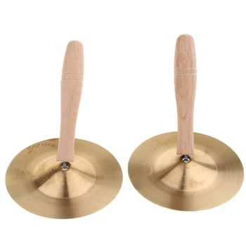 

2 Pieces Kids Crash Drum Cymbal Percussion Gong Band Musical Instrument with Wooden Handle Kids Percussion Educational Toy