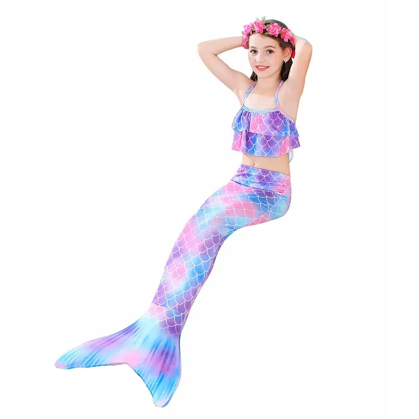 5Pcs/Set Girls Mermaid Tail Swimsuit Children the Little Mermaid Costume Cosplay Beach Clothes Bathing Suit anime cosplay female