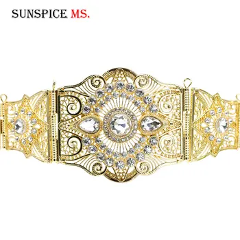 

Sunspicems Gold Silver Color Moroccan Caftan Belt for Women Ethnic Crystal Wedding Jewelry Metal Waist Chain