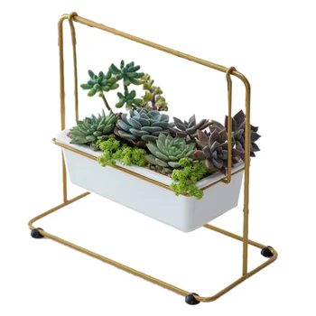 

Gold Nordic Swing Succulents Flower Pot Wrought Ceramic Iron Swing Desktop Plant Pot Iron Frame Set Home Decoration