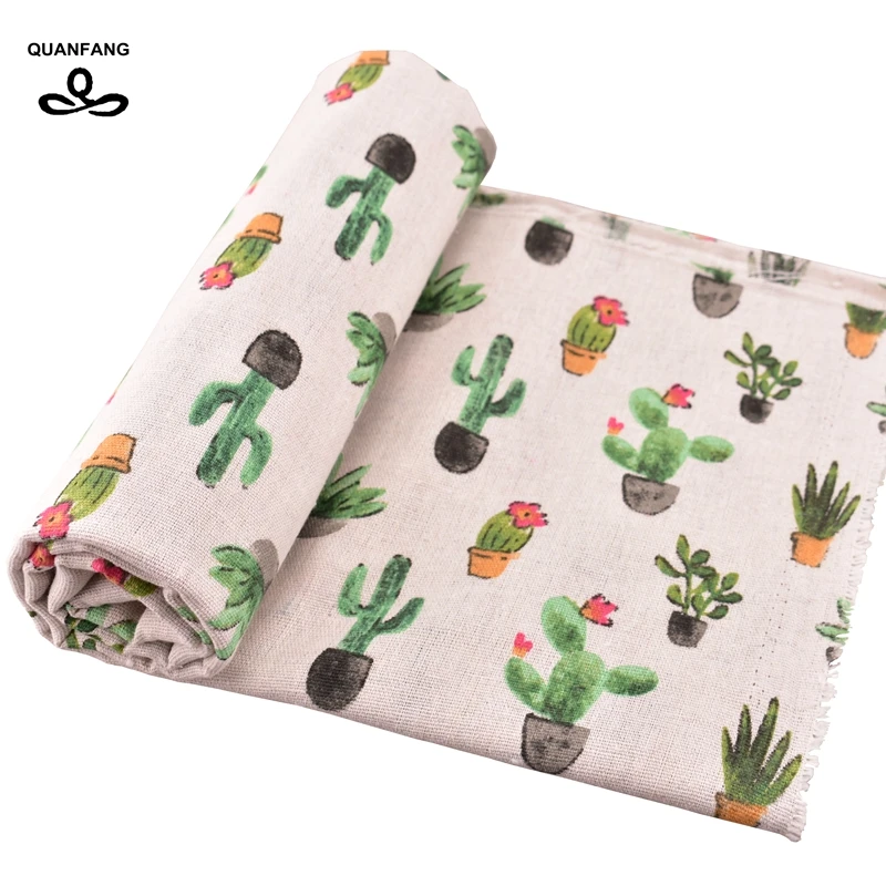 

QUANFAN Printed Cotton Linen Fabric For Patchwork Quilting Sewing DIY Sofa Table Cloth Furniture Cover Tissue Curtain Bag Meter