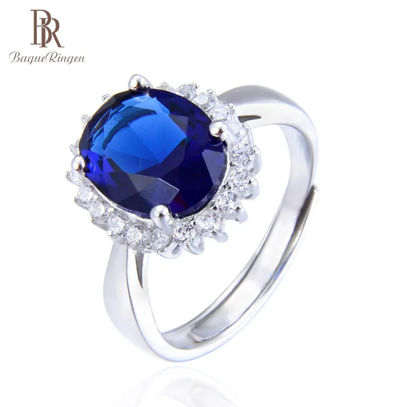 Женское классическое кольцо Bague Ringen из настоящего серебра S925 пробы с голубым