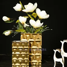 Креативная керамическая ваза золотые Геометрические Квадратные вазы Цветочная композиция гидропоника украшение дома настольные декоративные украшения