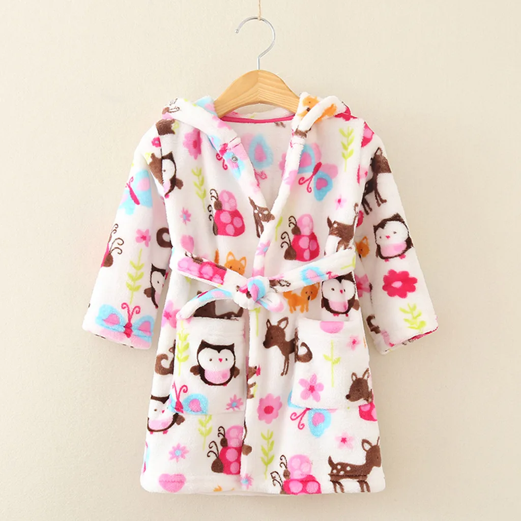 Банный халат унисекс для маленьких мальчиков и девочек; Детские фланелевые халаты с принтом; Пижама с капюшоном и полотенцем; Ночная одежда; детский халат
