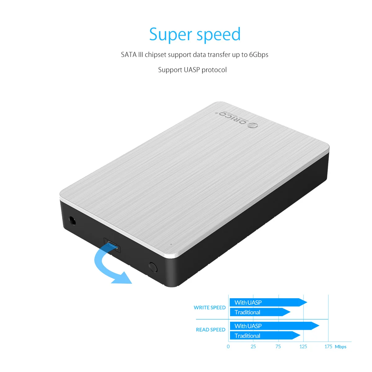 ORICO 3.5 inch SATA to USB C External Hard Drive Enclosure Type-C USB3.1HDD Case Aluminum For 8TB HDD SSD With 12V Power Adapter