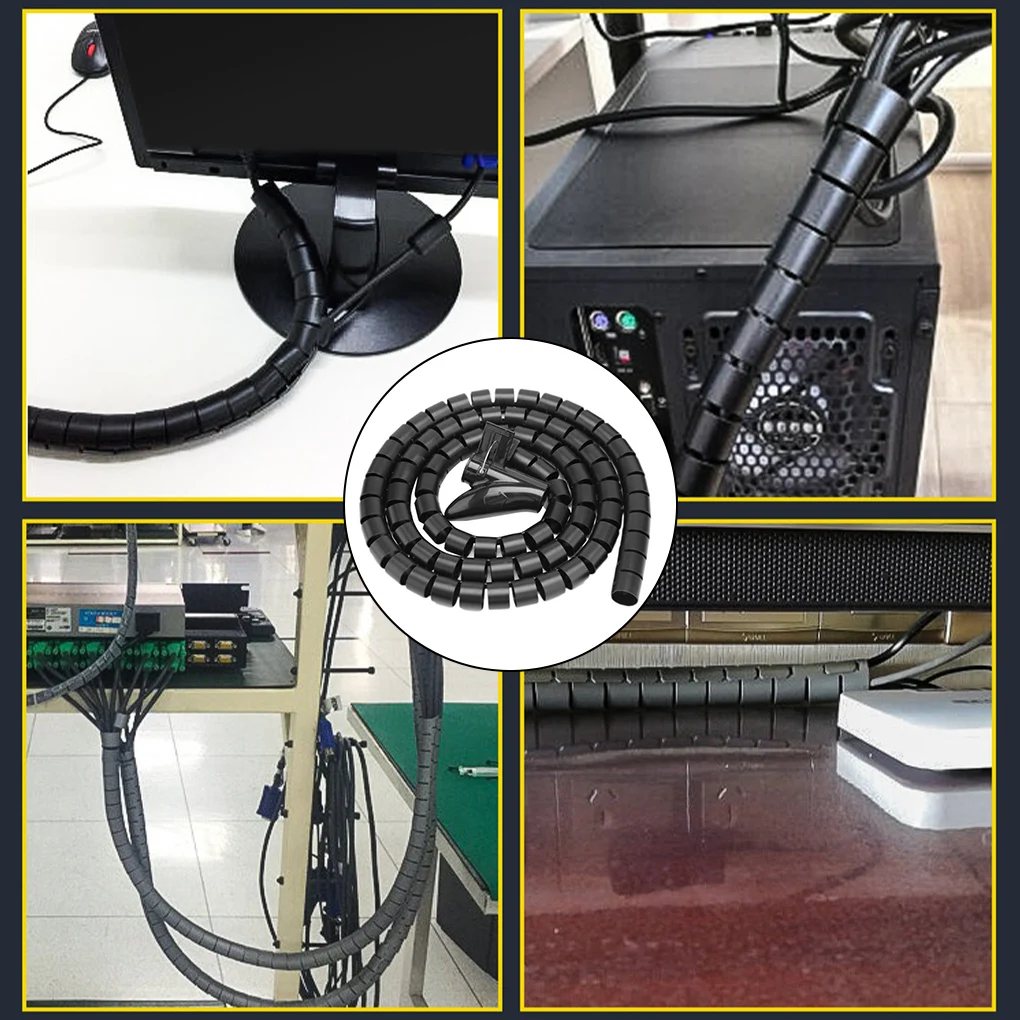 Organizador de Cable en espiral Flexible, cuerda del tubo de almacenamiento, gestión protectora, enrollador de Cable de escritorio, accesorios para ordenar, 1,5/2m, 1 Uds.