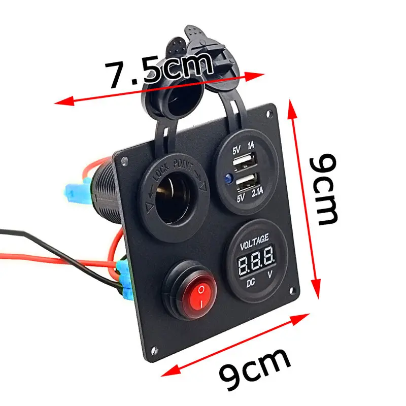 AU Dual USB зарядное устройство+ Вольтметр+ 12 В розетка+ переключатель 4 отверстия Panarine автомобиль грузовик