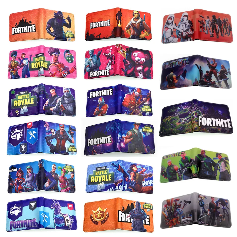 Fortnite-cartera de cuero PU plegable para hombre, billetera corta con broche, monedero bolsa de monedas, tarjetero multifuncional, Vintage, novedad