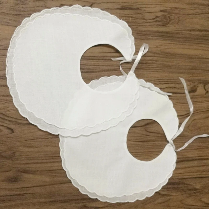 Set of 12 Fashion White Linen Double Scalloped Baby Bib 9"x9"inch dressy bibperfect for any special occasion