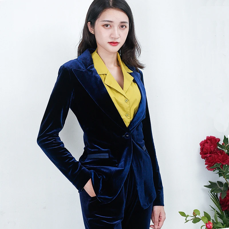 

Spring and Autumn European and American women's high quality gold velvet suit jacket solid color fashion slim suit Blazers