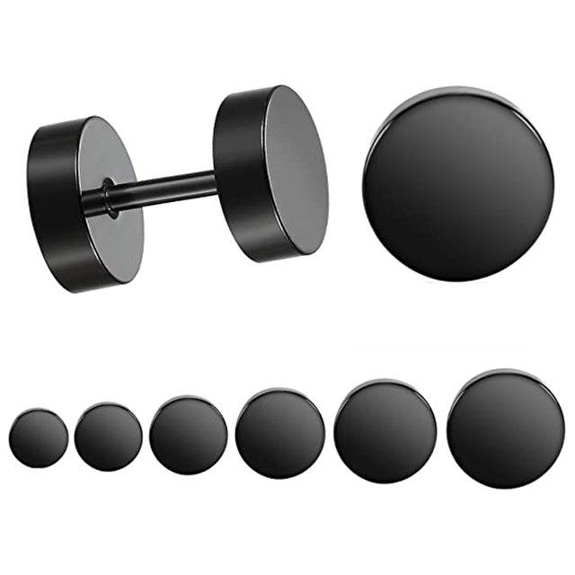 Punk Black Unisex Stud Earring Barbell Piercing Earring For Men Women Gothic Street Pop Hip Hop Ear Jewelry Stainless Steel