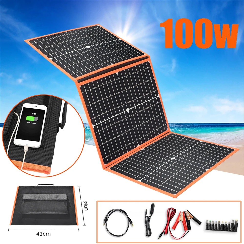 ECO 100W 12V Foldable Solar Panel Kit W/ 15A Regulator  Camping Battery Charge 