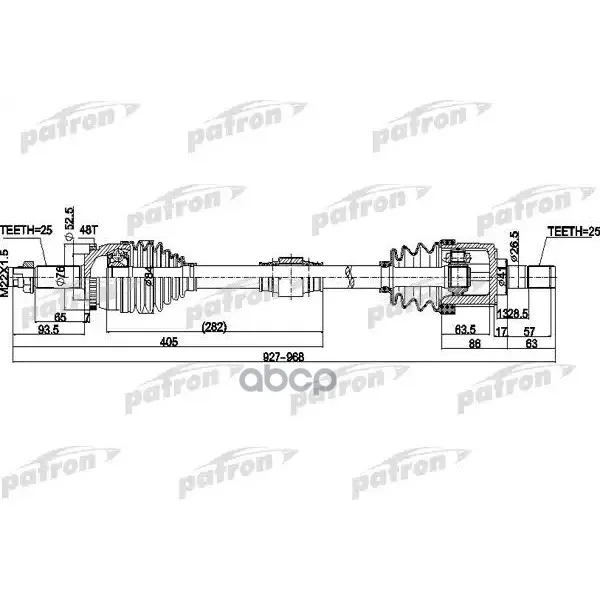 Полуось Передний Мост Справа 25x927x52,5x25 Abs:48t Hyundai Solaris [Sb] 11- Kia Rio [Dx] 11- PATRON арт. PDS0505