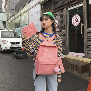 

2019 new women's backpack college style high school bag female print Korean version three-piece backpack women's