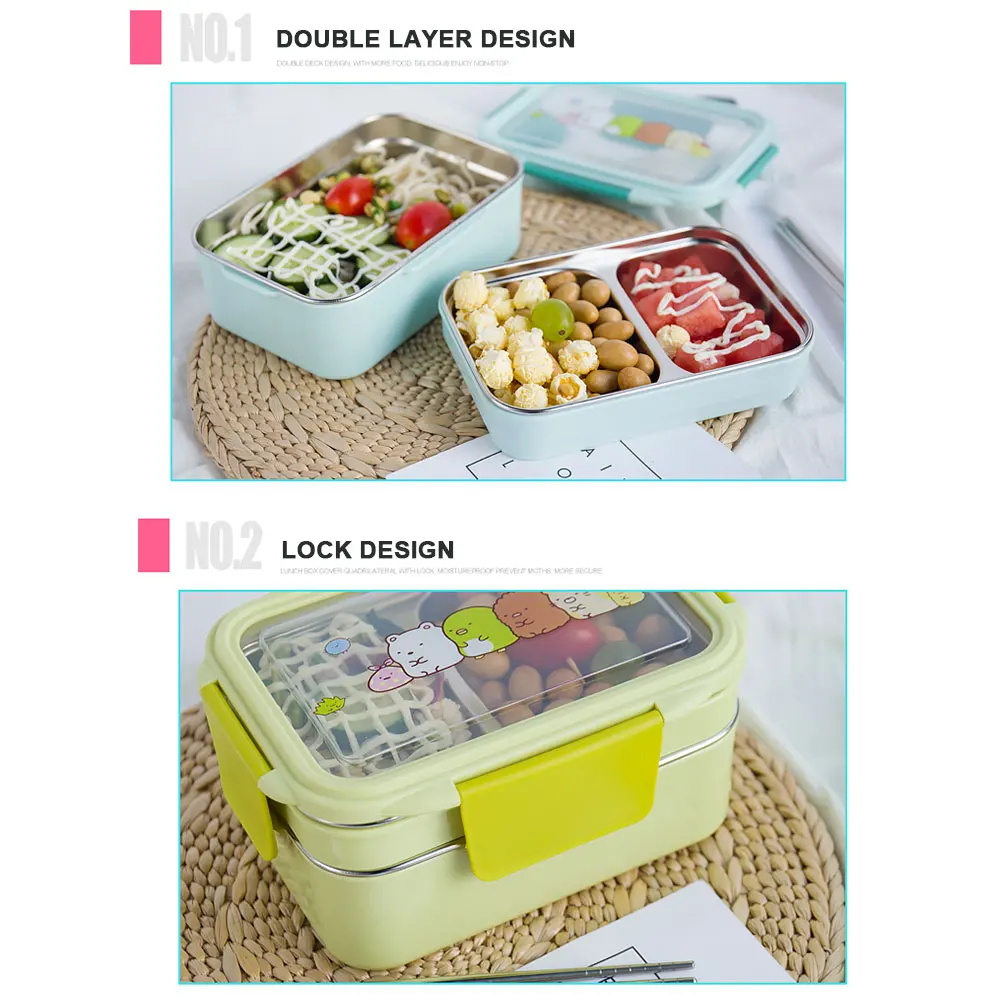 Контейнер Bento для обеда коробка Тепловая изоляция коробочки для обеда пикники прочный двухслойный портативный