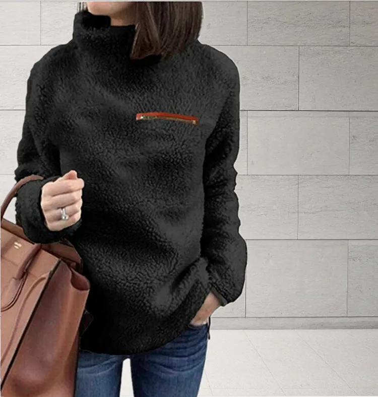 Fashion Warm Winter Long Sleeve Sweater Women Zipper High Collar Pullover Turtleneck Knitted Sweaters Women's Clothing Plus Size - Цвет: Черный