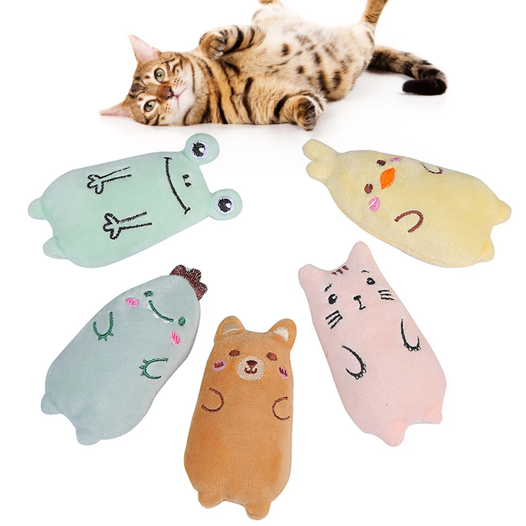 

5PCS Rustle Sound Catnip Toy Cute Plush Kitten Biting Toys Interactive Cat Teeth Grinding Toy Cat Thumb Pillow Pet Accessories