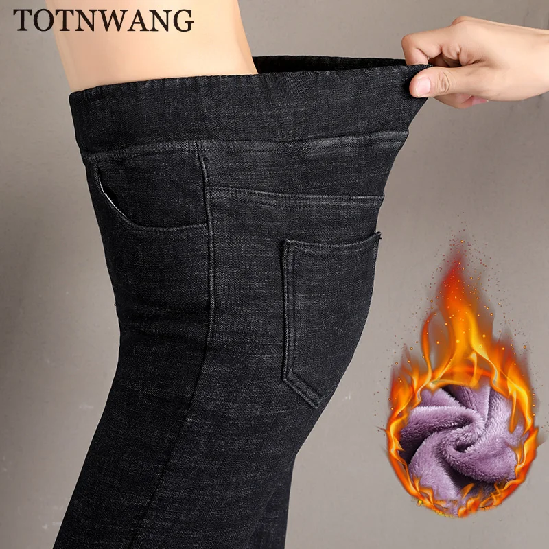 TOTNWANG, зима, женские обтягивающие джинсы, Плюс Размер, повседневные, теплые, утолщенные, джинсы для женщин, тонкие, высокая талия, тянущиеся, вельветовые штаны для женщин