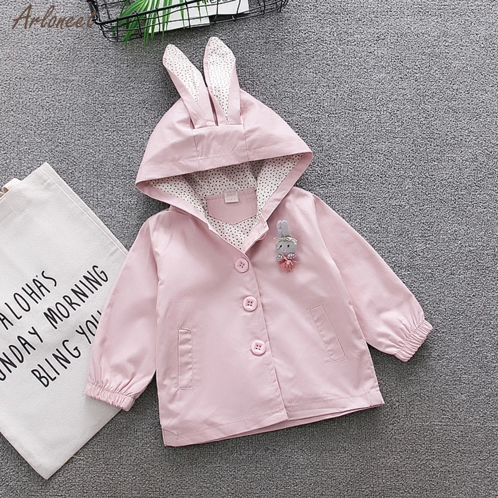 Toddler Baby Kids Girls Rabbit Ear Hooded Windproof Coat Outwear Casual Clothes Zipper Coats Tops Clothes New