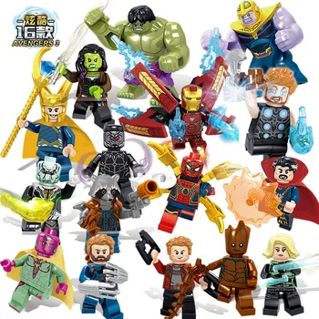 

16pcs/set The Avengers Heroes DIY Model Building Blocks Kit Hulk Batman Thanos Thor Assembling Bricks Toys Kids With Lepining