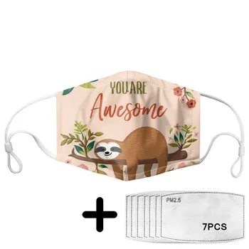 

Women Cartoon Lovely Sloth Pattern Mask with PM2.5 Filter Reusable Washable Unisex Face Mouth Masks Custom Polyester Nose Cover