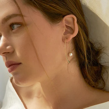 

JIAN Gold Metal Long Hook Earrings Fashion Pearl Stud Earring for Women Ladies Punk Jewelry Party Wedding Ear Accessories