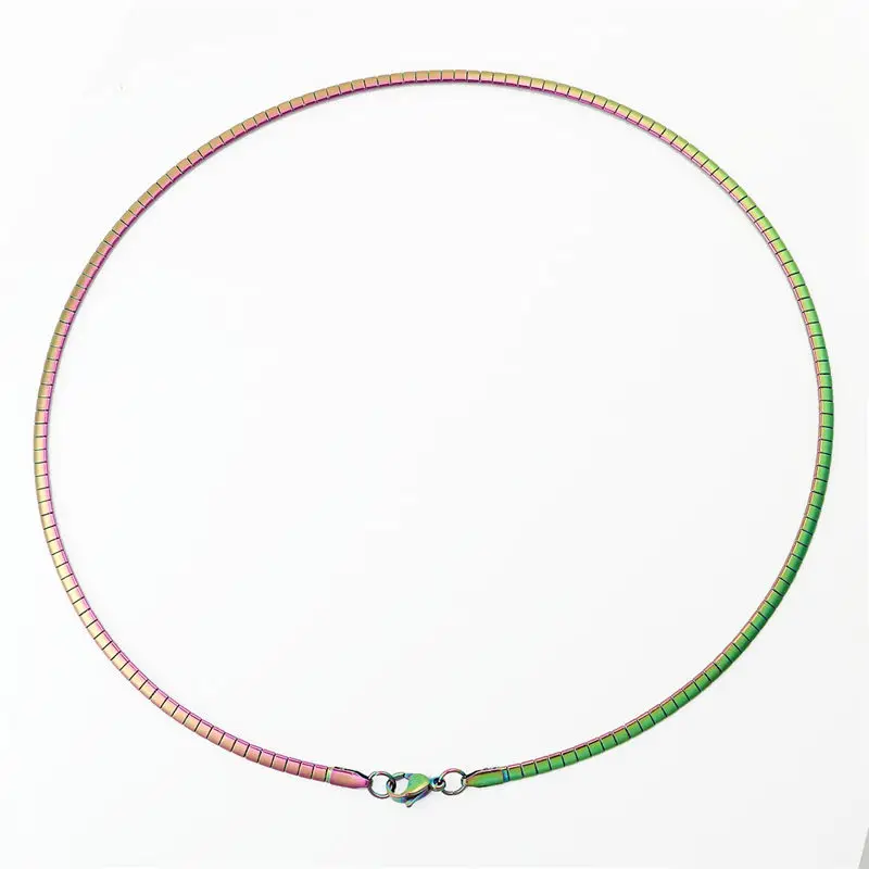 New 304 Stainless Steel Collar Neck Necklace Multicolor Round Plating Neckalces Jewelry Women Men 45cm(17 6/8") Long, 1 Piece