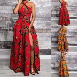 Сексуальное длинное платье с принтом vestidos de verano largos женское длинное платье с принтом в африканском стиле Дашики без рукавов вечерние