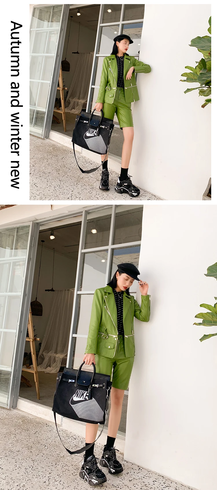 Genuine Leather Blazer Multicolor Highstreet Notched Neck Buckle Belted Solid Sheepskin Jacket Women Autumn Office Lady Outwear