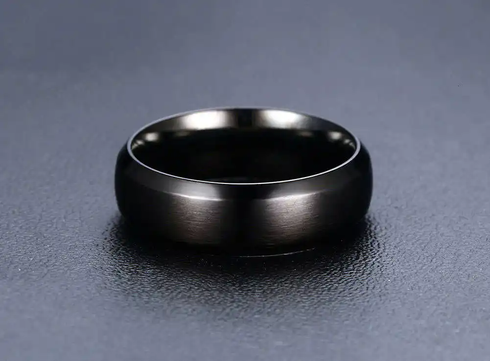 Vnox Personalize Stainless Steel Beveled Edge Brushed Center Ring for Men Women Black Wedding Band Custom Name Letter Date Ring