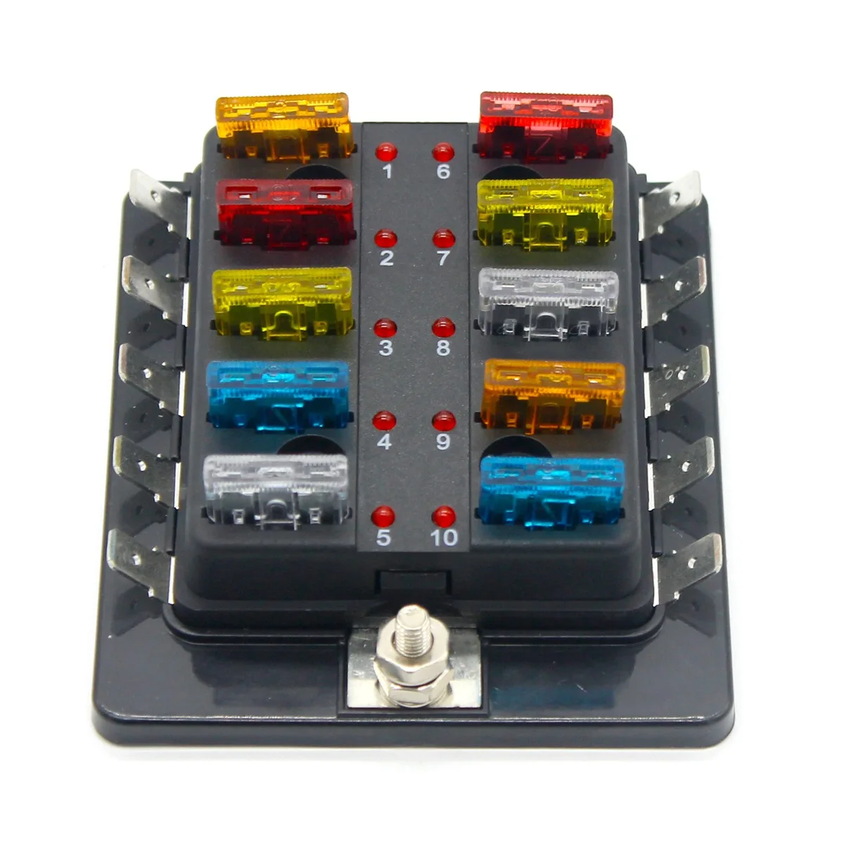 

DC 12-32V 10 Way Terminals Circuit Car Boat Auto Blade ATY Fuse Block LED Illuminated Warning ATC with fuse and spade terminals